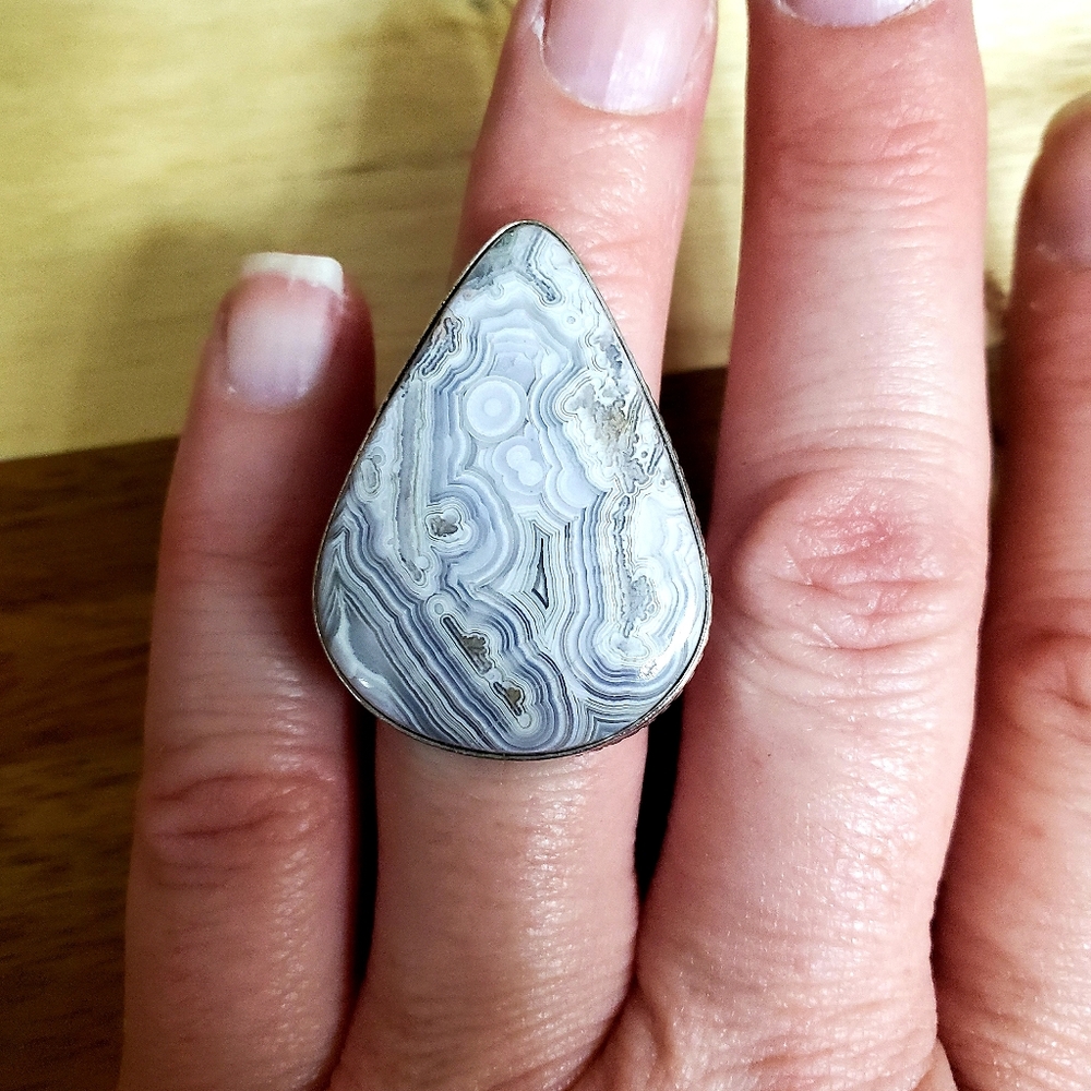 New Crazy Lace Agate 925 Silver Ring.